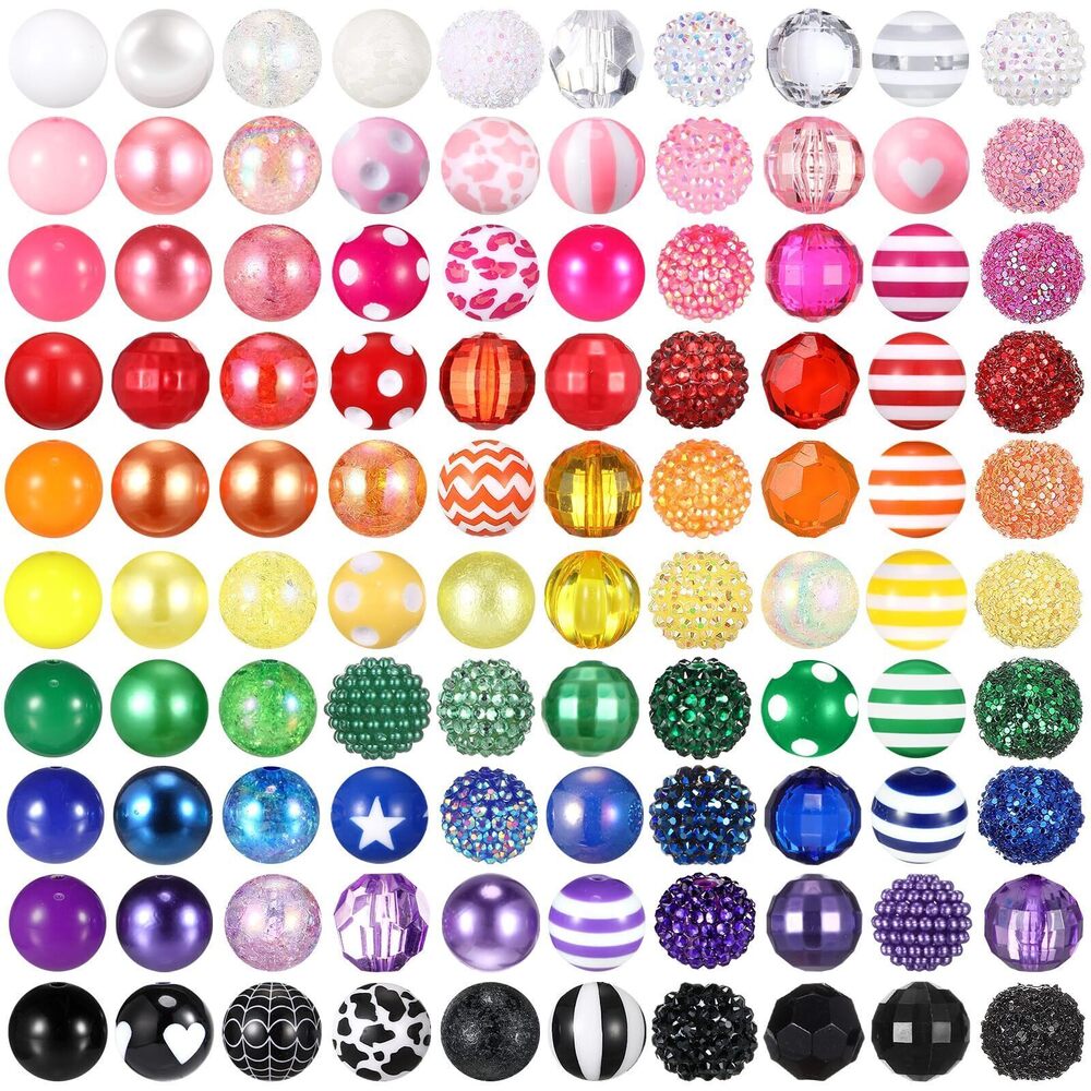 3488 100 Pcs 20mm Rhinestone Bubblegum Beads for Pens Mixed Crystal Resin